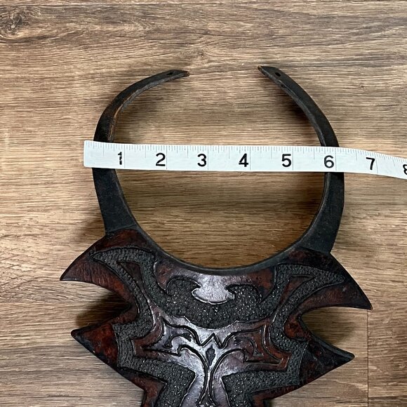 Vintage Leather Breastplate Choker Engraved Necklace Statement Piece African - Picture 6 of 14